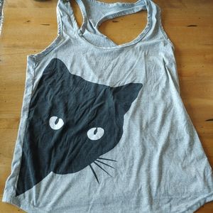 Black cat gray tank top